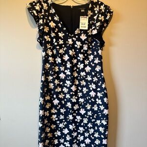 Tommy Hilfiger Navy Midi Dress with White & Light Pink Floral Print
